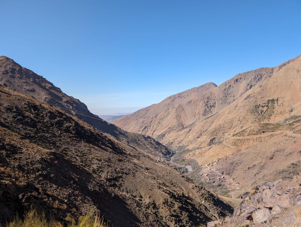 A view of the valley below as we continue hiking through the Atlas Mountains.