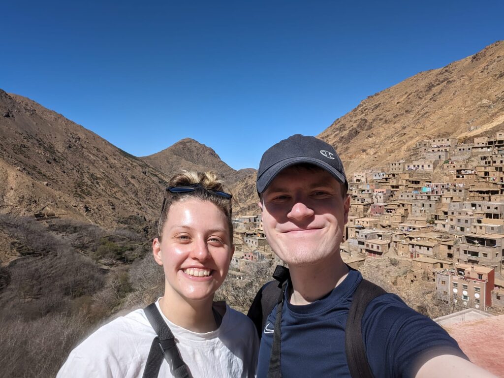 Hiking through a local village.